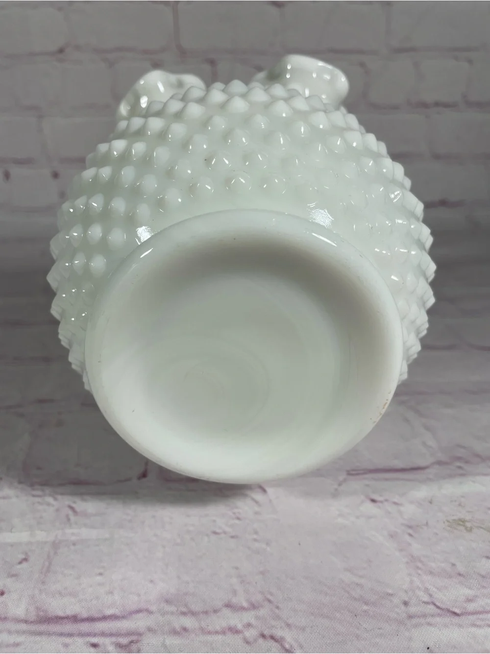 Vintage Fenton White Milk Glass Hobnail Ruffled Crimped Edge Vase 5.5”